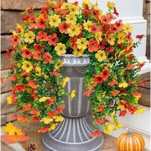 6pcs Artificial Flowers Plastic Hanging Plants Outdoor Porch Yellow & Orange